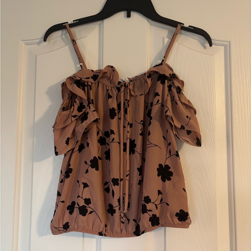 SHEIN Tan and Black Floral Blouse
